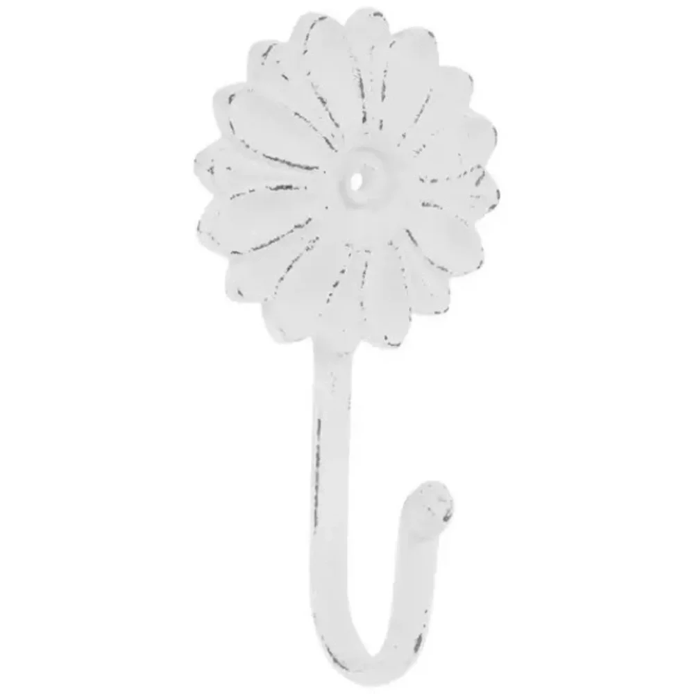 (2) Distressed White Flower Metal Wall Hook